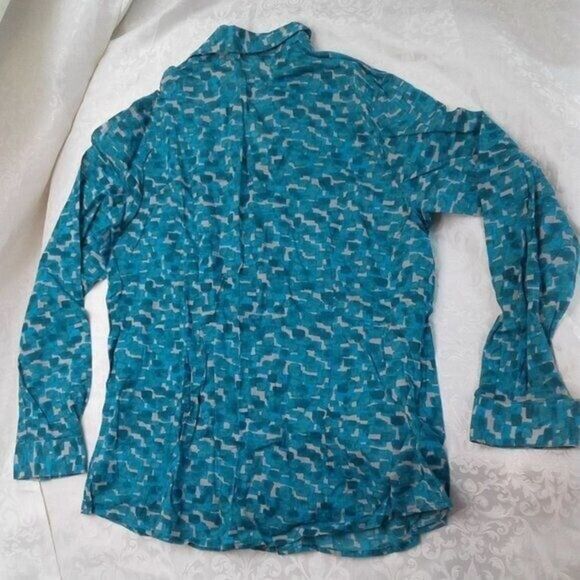 Coldwater Creek Longsleeve Lightweight No Iron Button Top Green Blue Gray Sz 14 - Picture 5 of 5